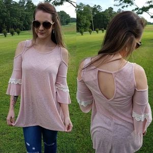 Blush cold shoulder top with lace
